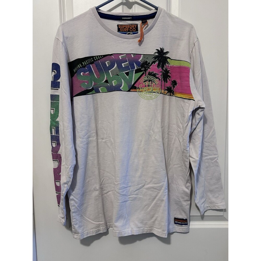 Superdry Surf Co 1977 Large Long Sleeve T Shirt White Malibu California Logo